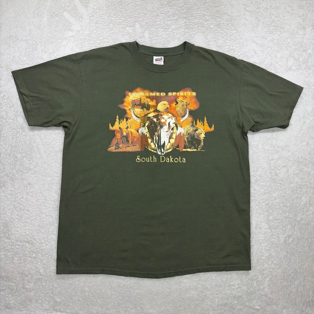 South Dakota Untamed Spirits T-Shirt Mens XL Olive Green Wildlife Graphic Tee
